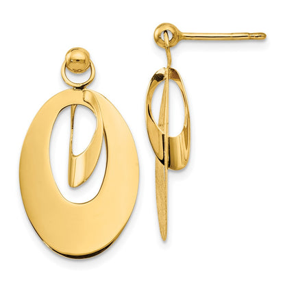 14k Yellow Gold Polished and Scratch Finish Oval Stud Earrings