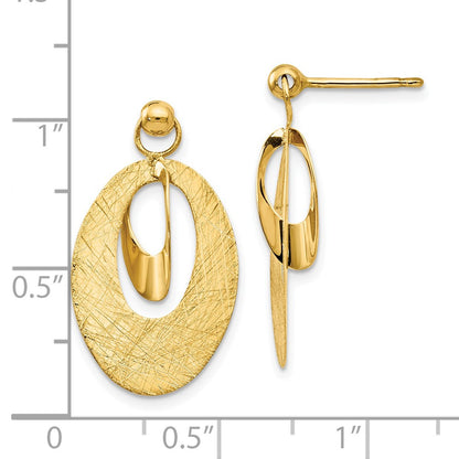 14k Yellow Gold Polished and Scratch Finish Oval Stud Earrings