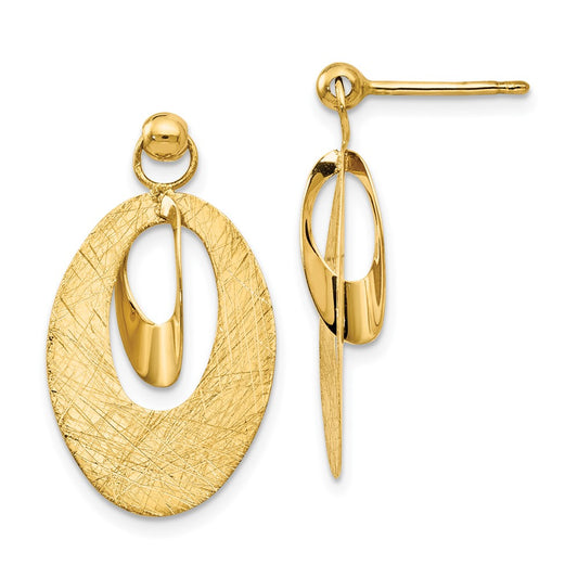 14k Yellow Gold Polished and Scratch Finish Oval Stud Earrings