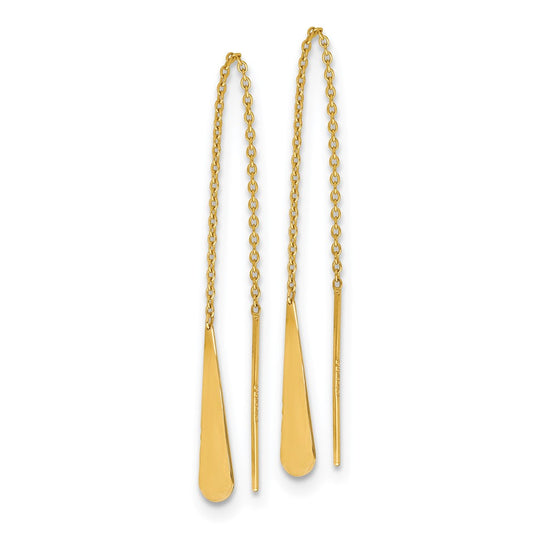 14k Yellow Gold Polished Tear Drop Threader Earrings
