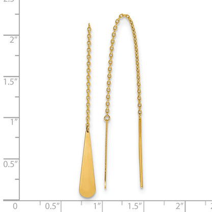 14k Yellow Gold Polished Tear Drop Threader Earrings