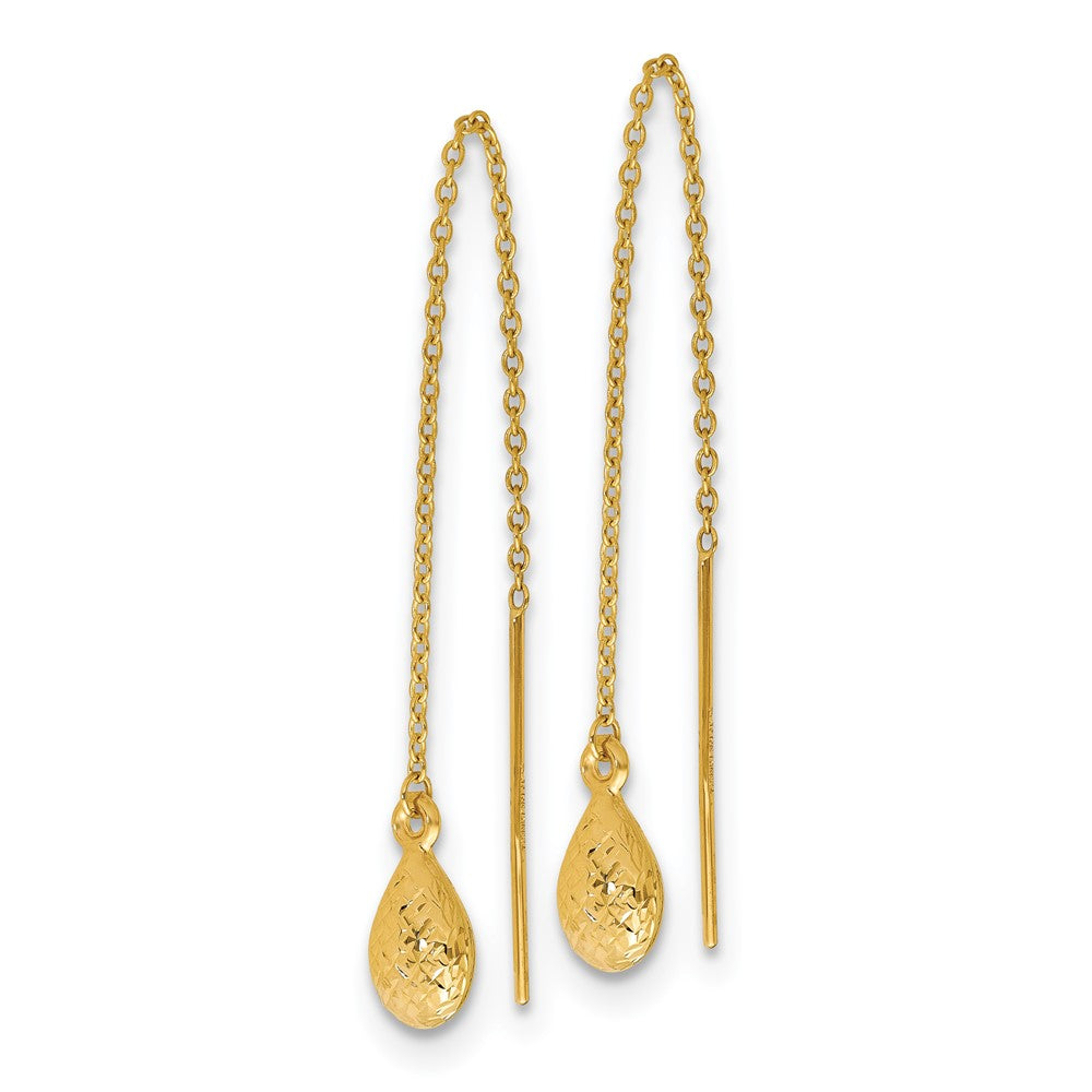 14k Yellow Gold Polished and Textured Tear Drop Threader Earrings