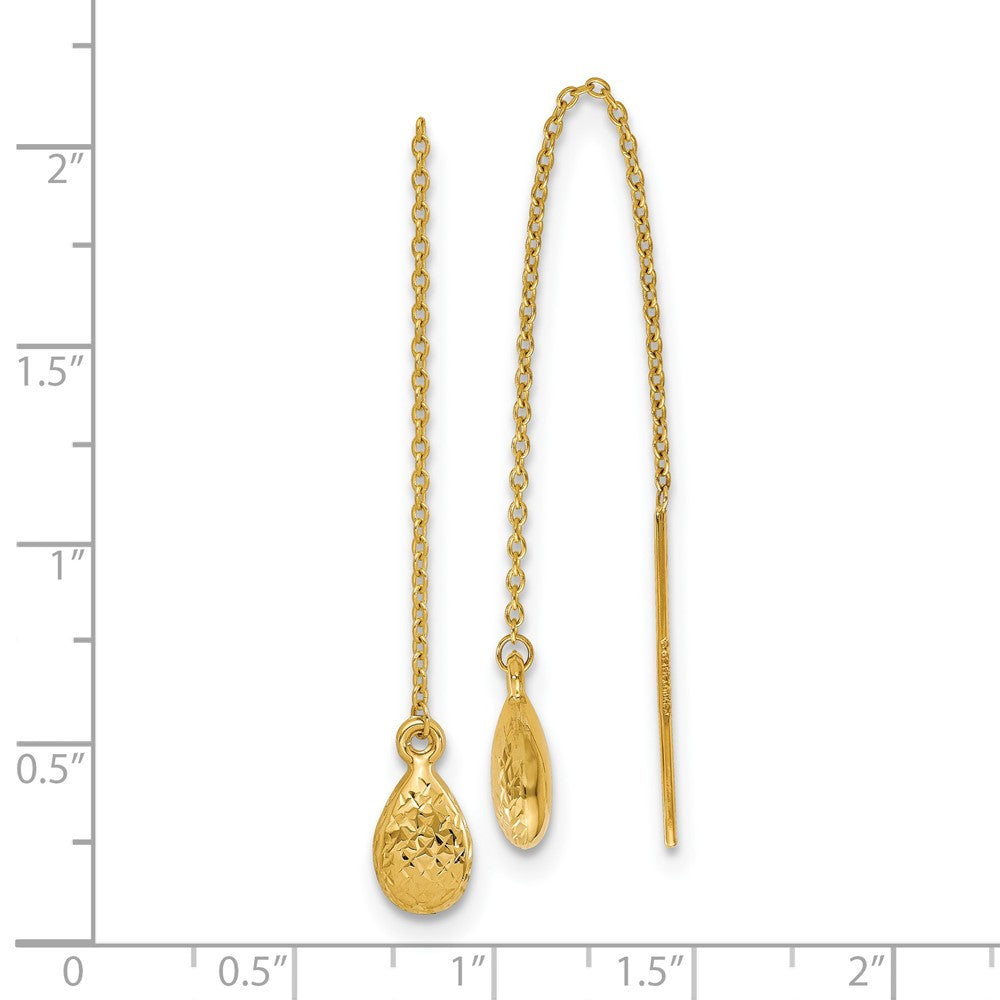 14k Yellow Gold Polished and Textured Tear Drop Threader Earrings