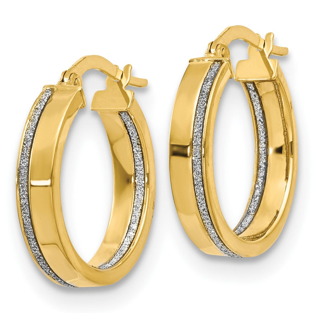 14k Yellow Gold Polished Glimmer Infused Hoop Earrings