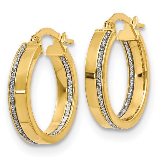 14k Yellow Gold Polished Glimmer Infused Hoop Earrings