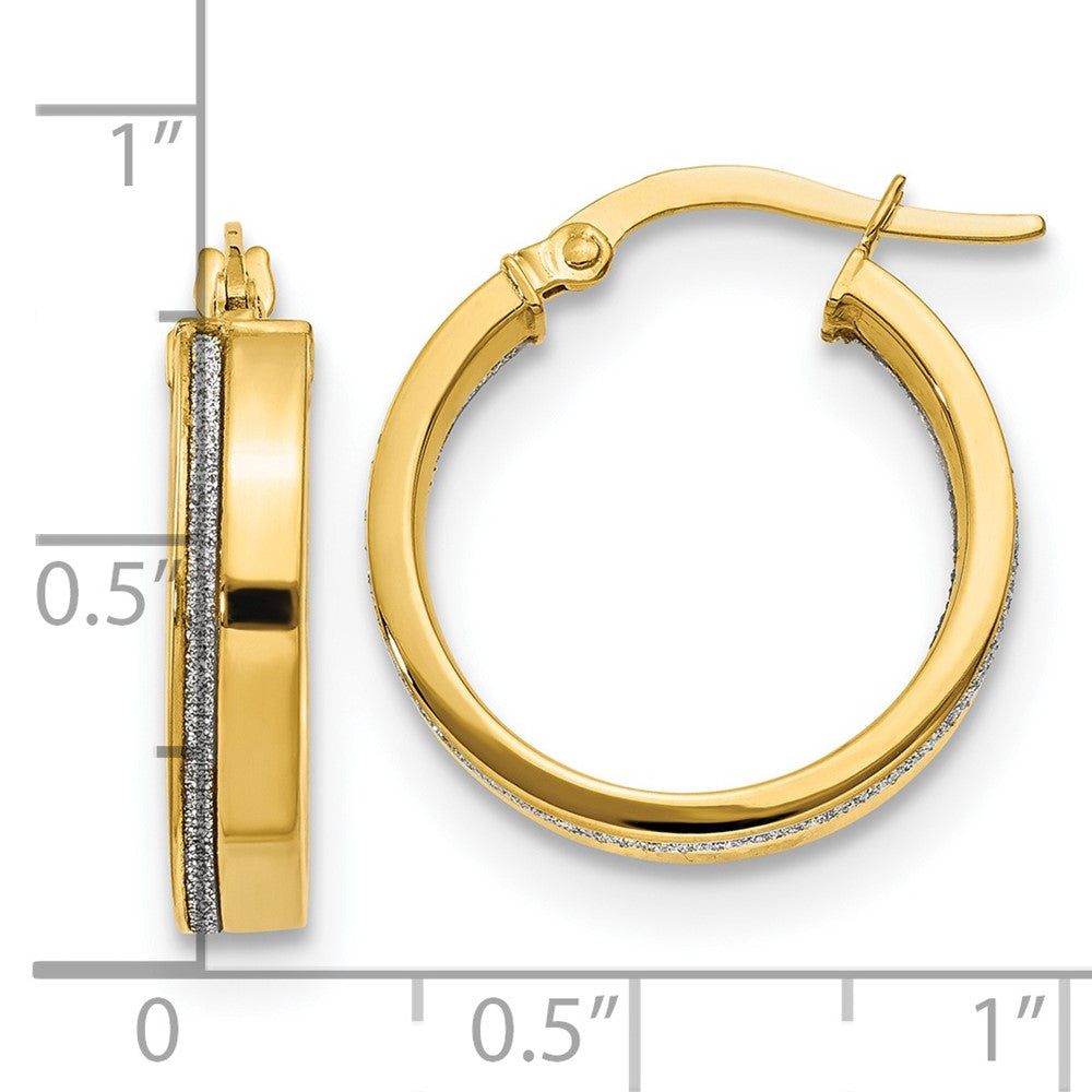 14k Yellow Gold Polished Glimmer Infused Hoop Earrings