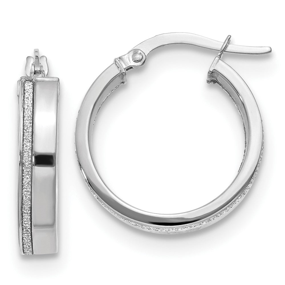 14K White Gold Polished Glimmer Infused Hoop Earrings