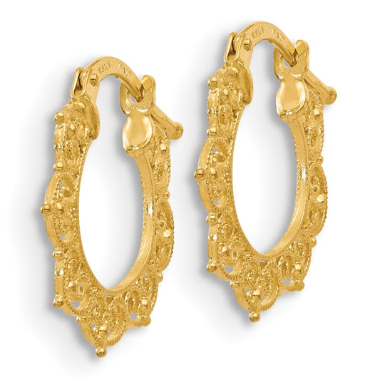 14k Yellow Gold Polished Fancy Pattern Hoop Earrings
