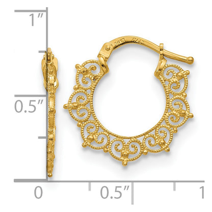 14k Yellow Gold Polished Fancy Pattern Hoop Earrings