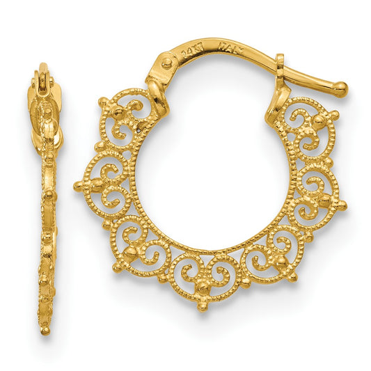 14k Yellow Gold Polished Fancy Pattern Hoop Earrings