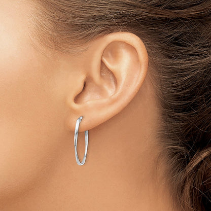 14K White Gold Twisted Oval Hoop Earrings