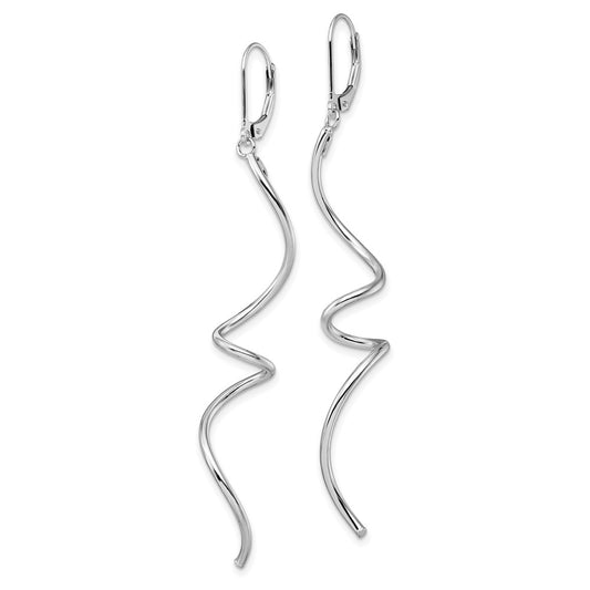 14K White Gold Twisted Leverback Dangle Earrings