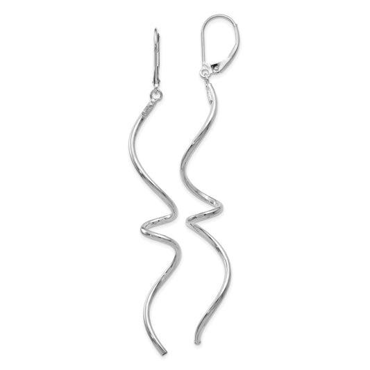14K White Gold Twisted Leverback Dangle Earrings