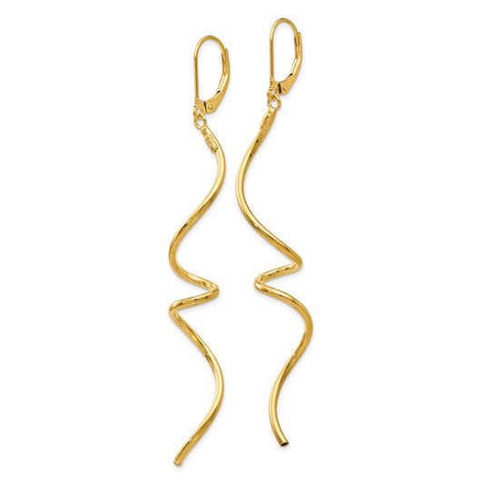 14k Yellow Gold Polished Twisted Leverback Dangle Earrings