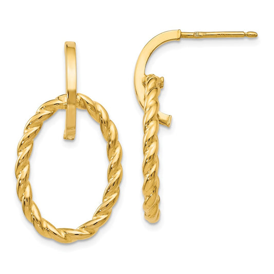 14k Yellow Gold Polished Twisted Post Dangle Earrings