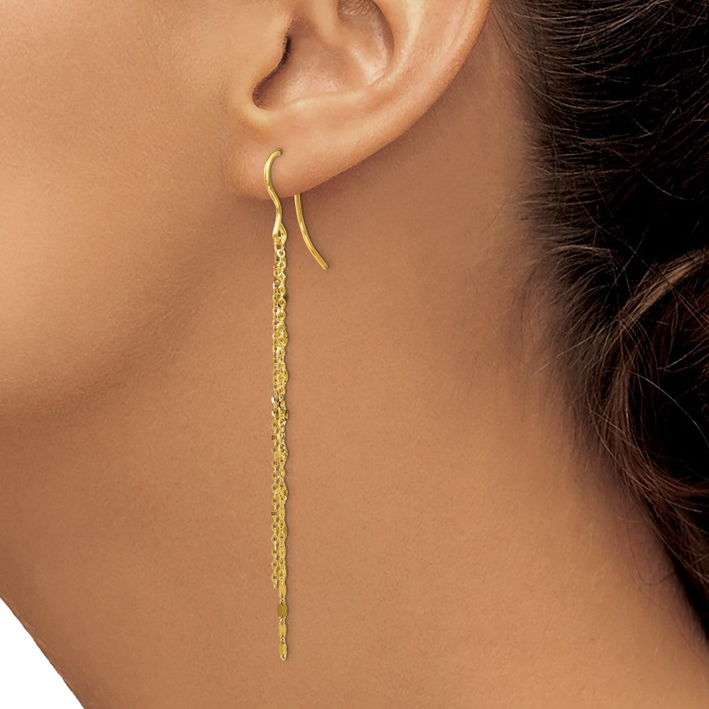 14k Yellow Gold Polished Tassel Dangle Shephard Hook Earrings
