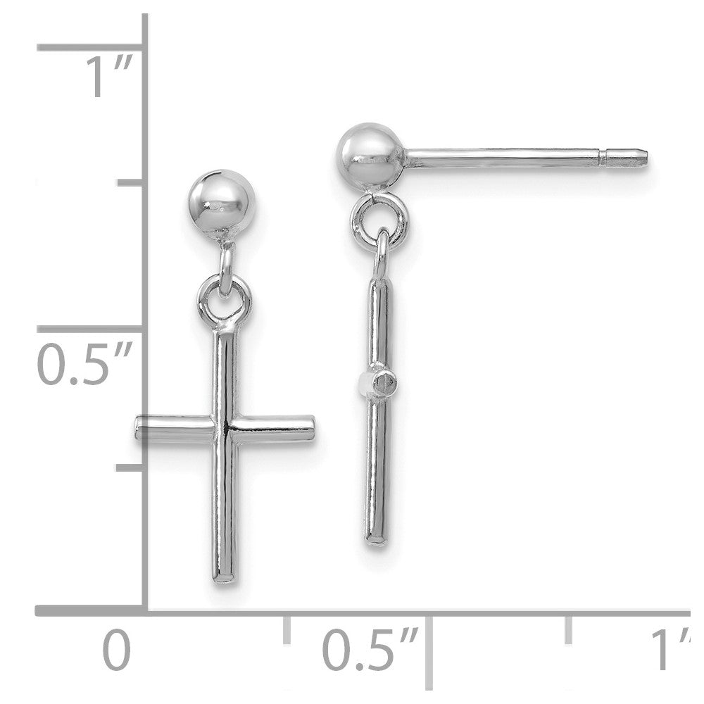 14K White Gold Cross Post Drop Earrings