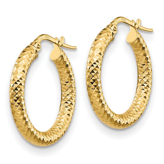 14k Yellow Gold 3x20 Diamond-Cut Round Hoop Earrings