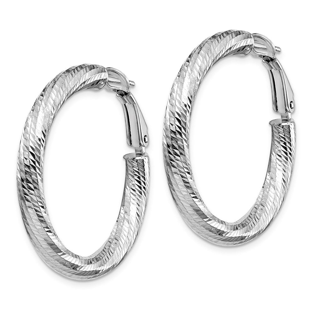 14k White Gold 4x25 White Gold Diamond-Cut Round Omega Back Hoop Earrings