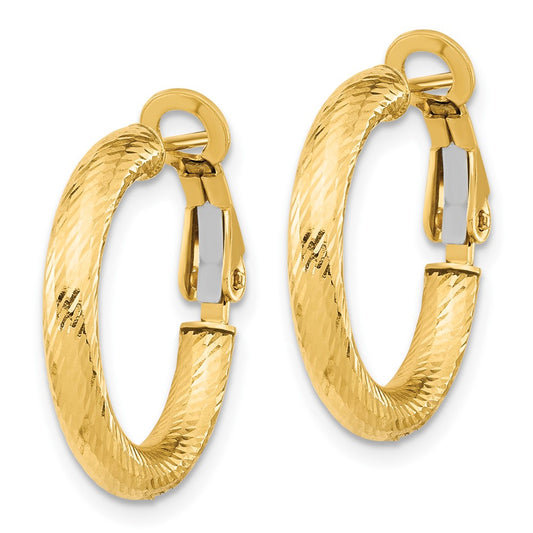 14k Yellow Gold 3x15 Diamond-Cut Round Omega Back Hoop Earrings