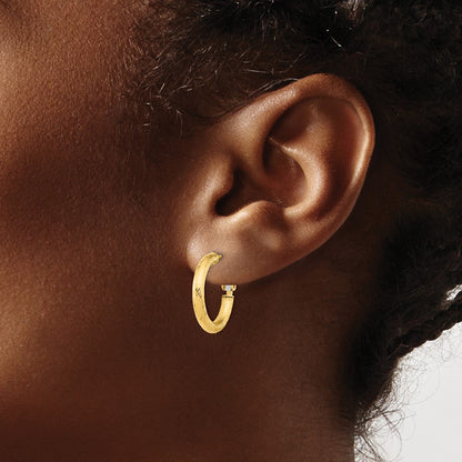 14k Yellow Gold 3x15 Diamond-Cut Round Omega Back Hoop Earrings