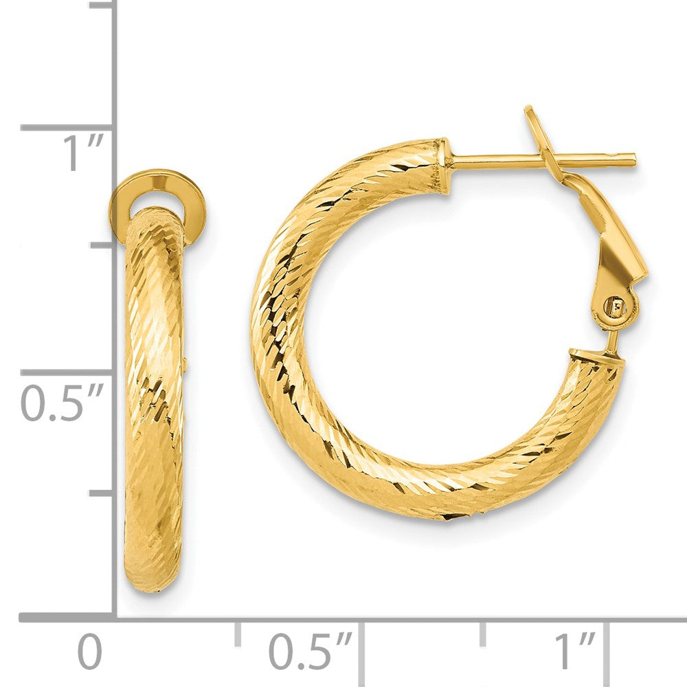 14k Yellow Gold 3x15 Diamond-Cut Round Omega Back Hoop Earrings