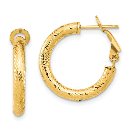 14k Yellow Gold 3x15 Diamond-Cut Round Omega Back Hoop Earrings