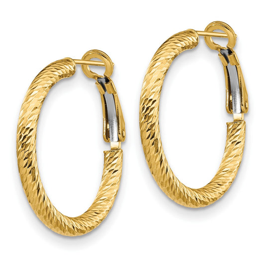 14k Yellow Gold 3x20 Diamond-Cut Round Omega Back Hoop Earrings