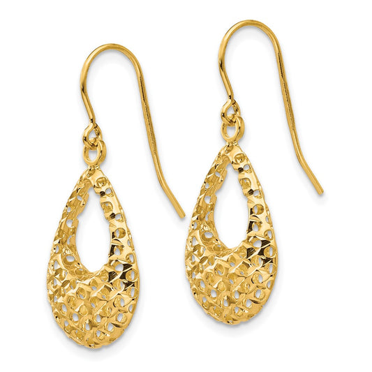 14k Yellow Gold Diamond-Cut Shepherd Hook Earrings