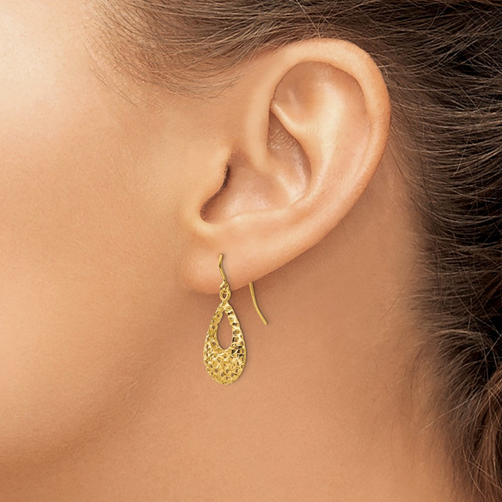 14k Yellow Gold Diamond-Cut Shepherd Hook Earrings