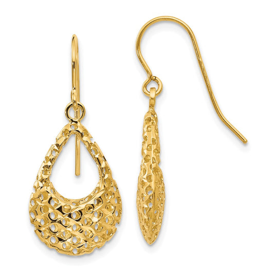 14k Yellow Gold Diamond-Cut Shepherd Hook Earrings