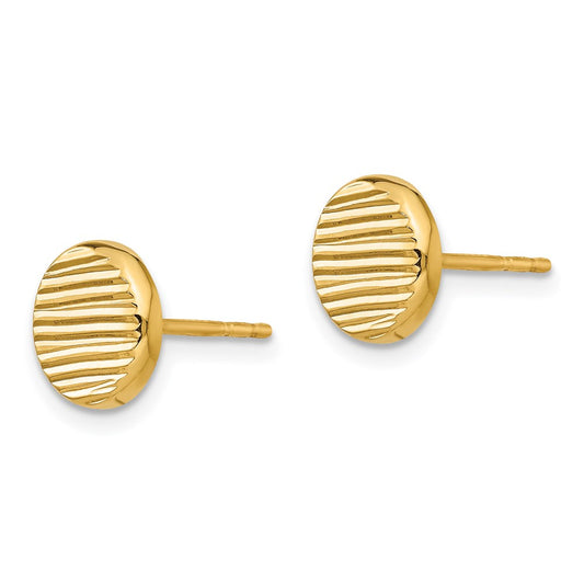 14k Yellow Gold Polished and Textured Disc Stud Earrings