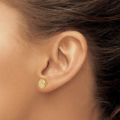 14k Yellow Gold Polished and Textured Disc Stud Earrings