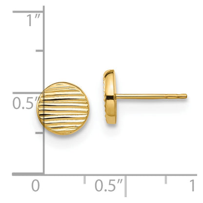 14k Yellow Gold Polished and Textured Disc Stud Earrings