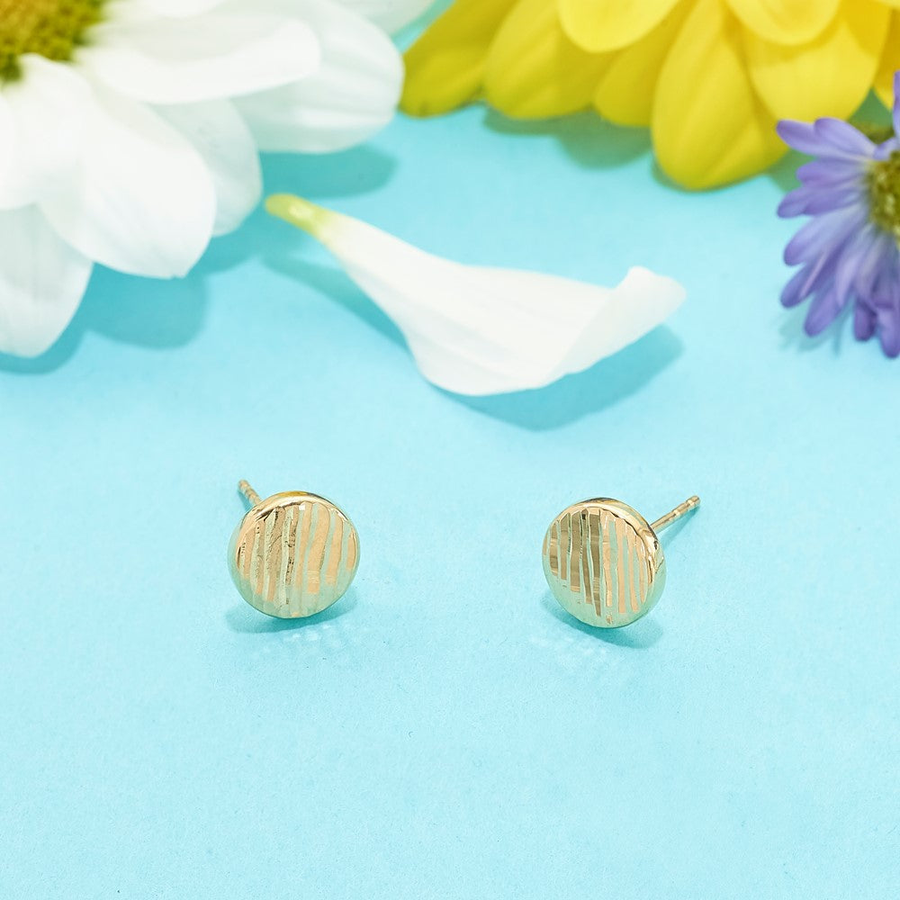 14k Yellow Gold Polished and Textured Disc Stud Earrings