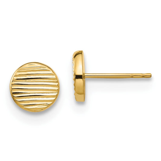 14k Yellow Gold Polished and Textured Disc Stud Earrings