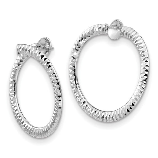 14K White Gold Polished & Diamond-Cut Flexible Post Hoop Earrings