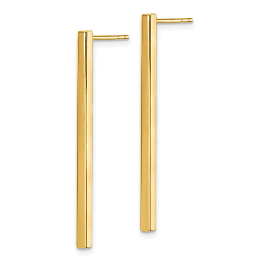 14k Yellow Gold Polished Post Dangle Bar Earrings