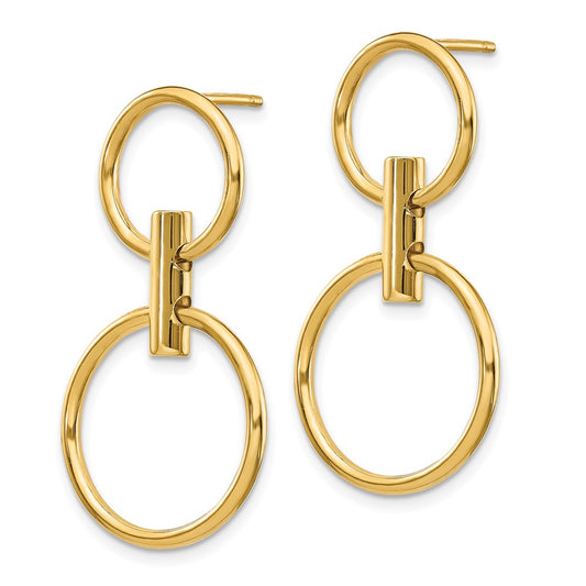 14k Yellow Gold Polished Dangle Circles Earrings