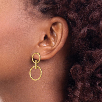 14k Yellow Gold Polished Dangle Circles Earrings