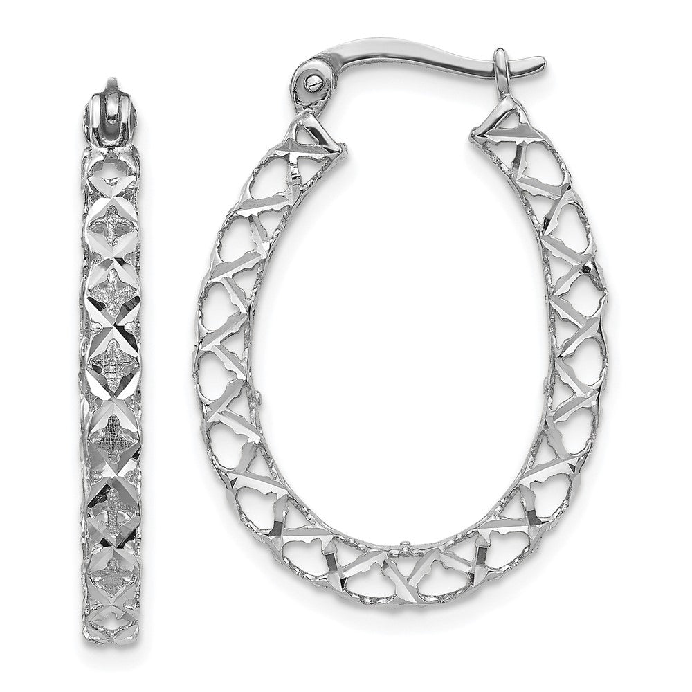 14K White Gold Polished Diamond-Cut Hollow Hoop Earrings