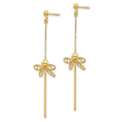14k Yellow Gold Polished Dragonfly Post Dangle Earrings