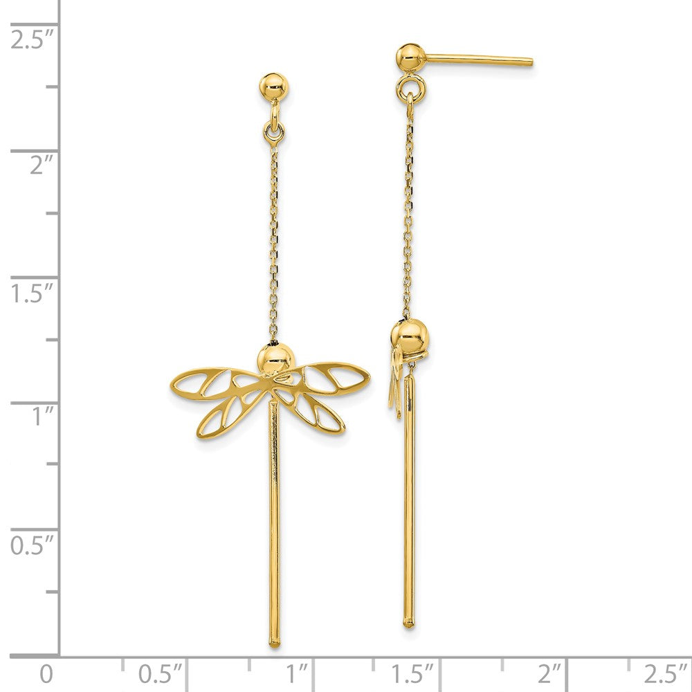 14k Yellow Gold Polished Dragonfly Post Dangle Earrings
