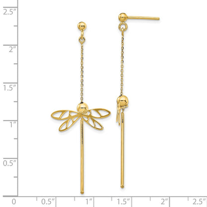 14k Yellow Gold Polished Dragonfly Post Dangle Earrings