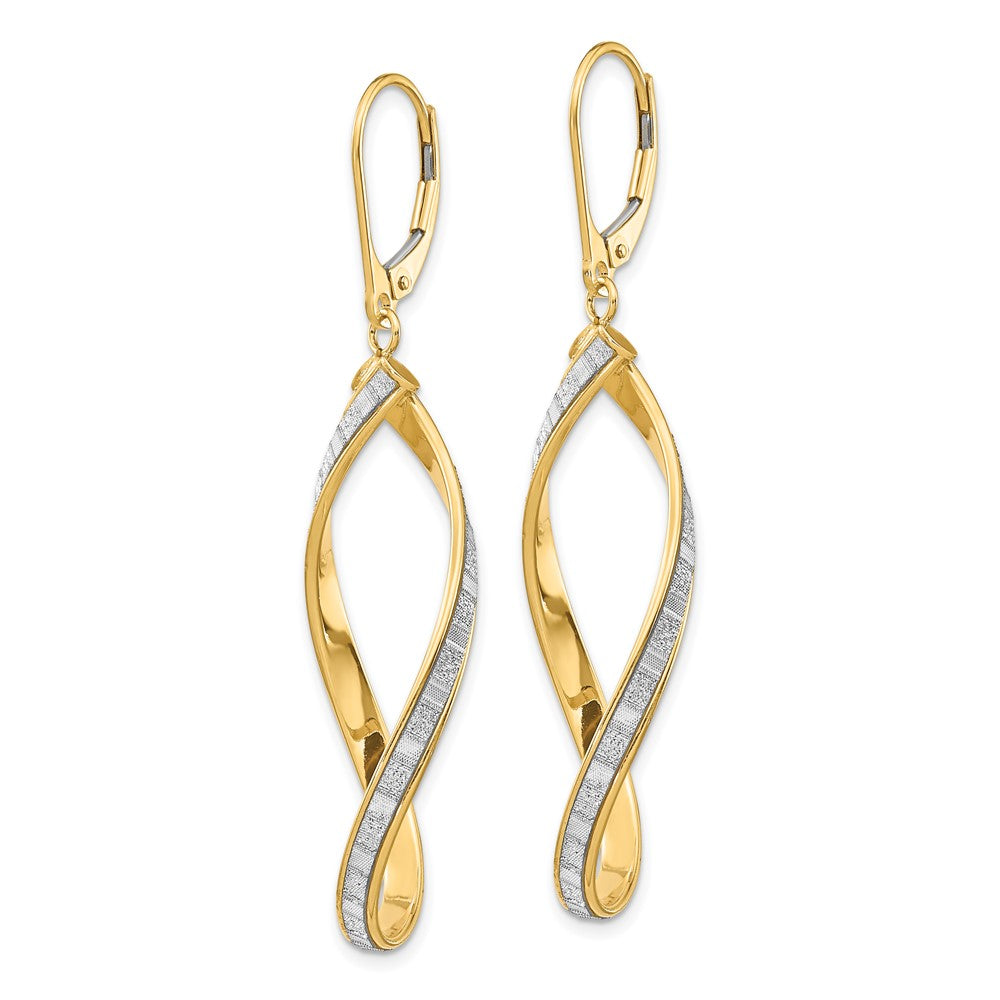 14k Yellow Gold Glimmer Infused Twisted Leverback Dangle Earrings