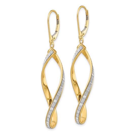 14k Yellow Gold Glimmer Infused Twisted Leverback Dangle Earrings