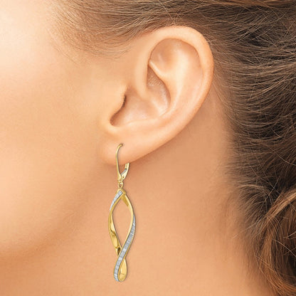 14k Yellow Gold Glimmer Infused Twisted Leverback Dangle Earrings