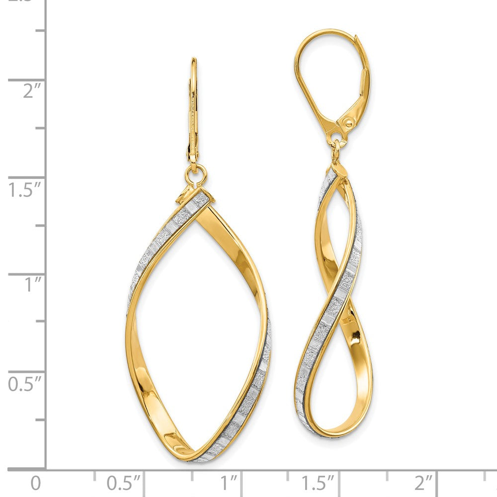 14k Yellow Gold Glimmer Infused Twisted Leverback Dangle Earrings
