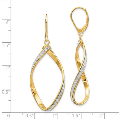 14k Yellow Gold Glimmer Infused Twisted Leverback Dangle Earrings