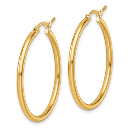 14k Yellow Gold 2x30mm Polished Hoop Earrings